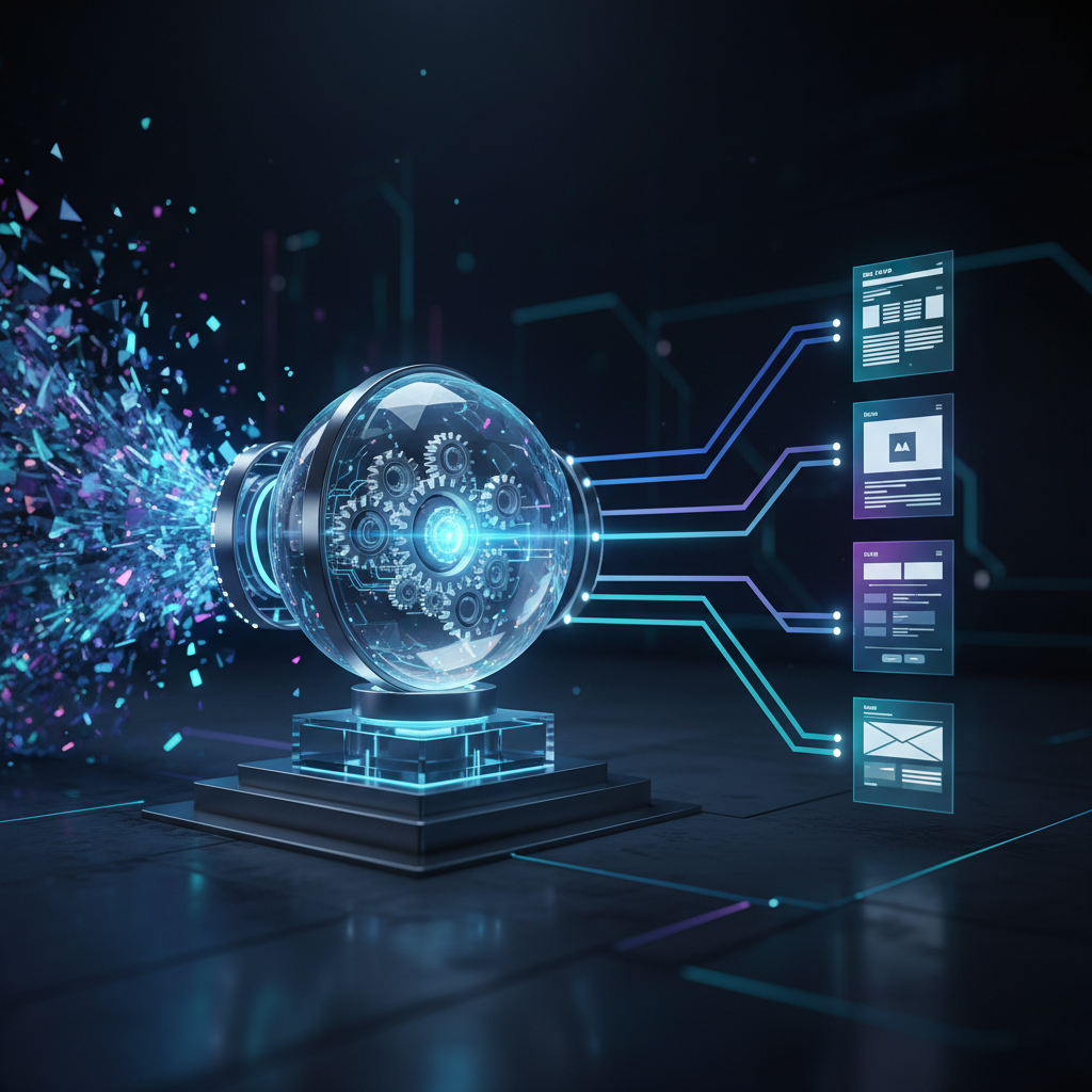 A split screen showing a person working manually on a pile of documents on one side and an AI assistant automating tasks on a clean digital interface on the other