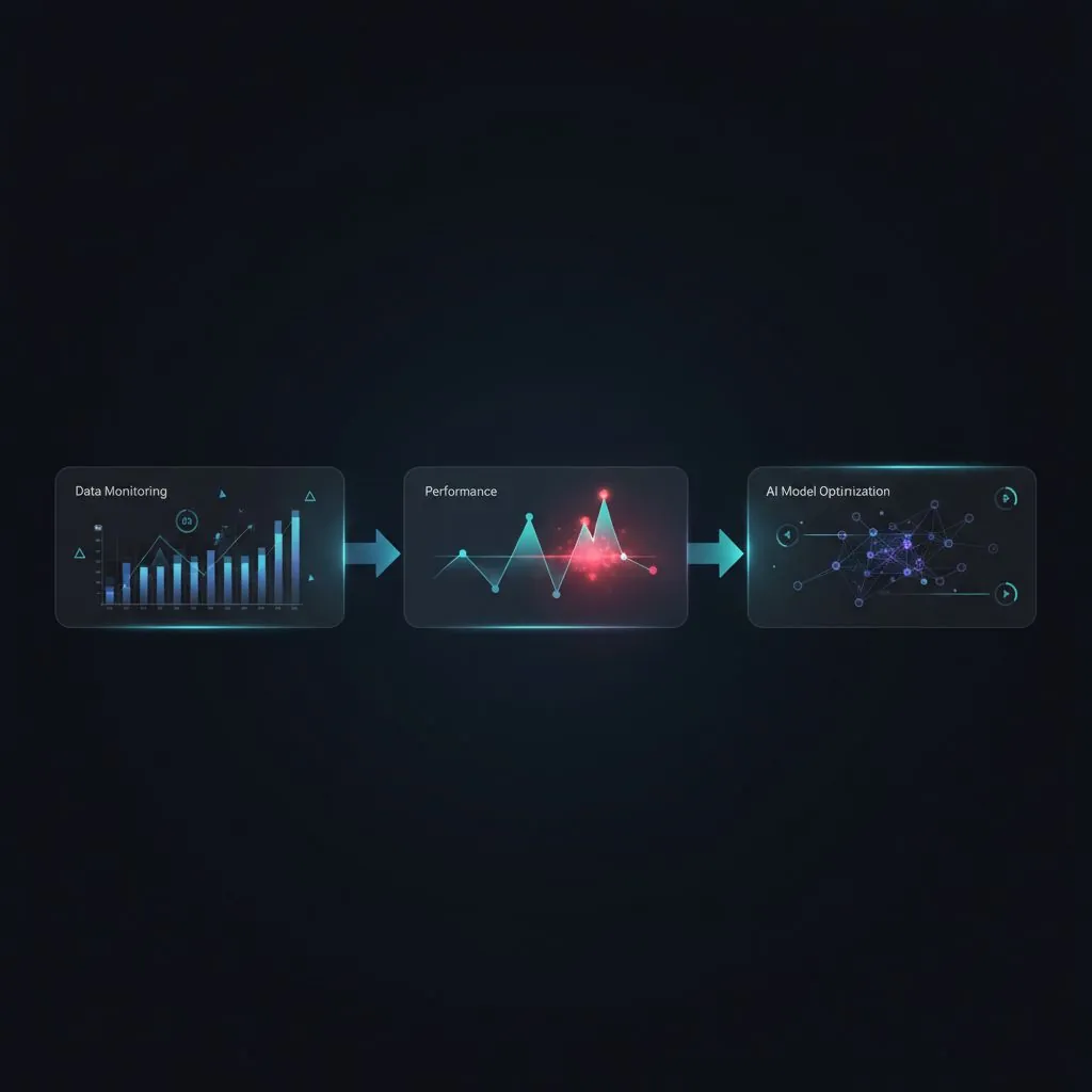A flowchart illustrating the 7-step AI automation setup process, with arrows showing iterative optimization.