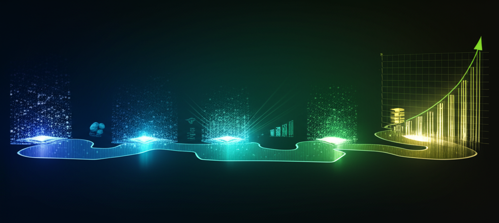 A flowchart diagram illustrating the step-by-step implementation roadmap for AI-driven resource optimization, showing progression from data collection to continuous improvement.