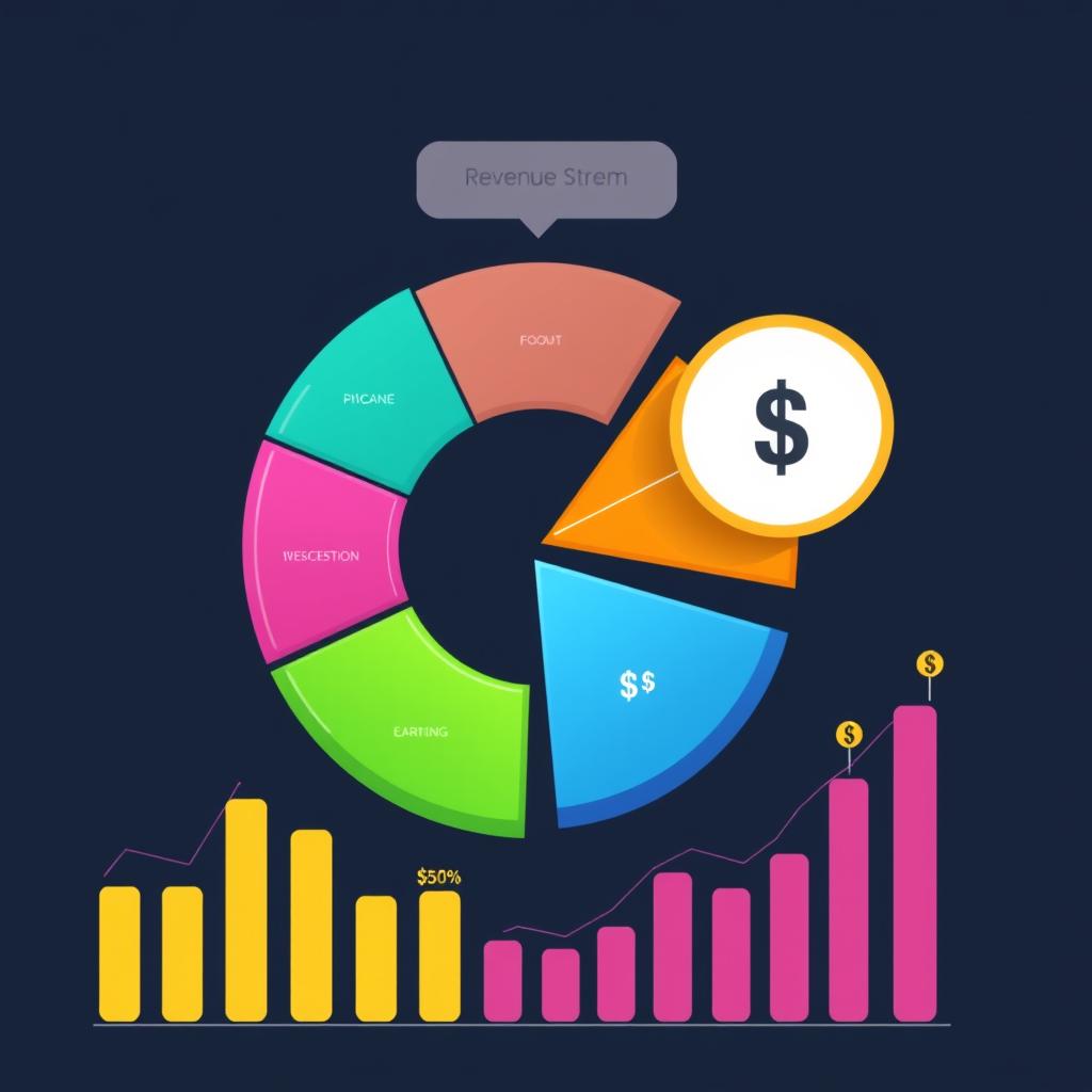 AI 블로그 수익 구조를 보여주는 파이 차트 - 애드센스, 제휴 마케팅, 디지털 상품 비율