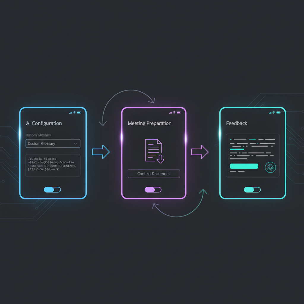회의실에서 AI 회의록 도구를 사용하는 모습