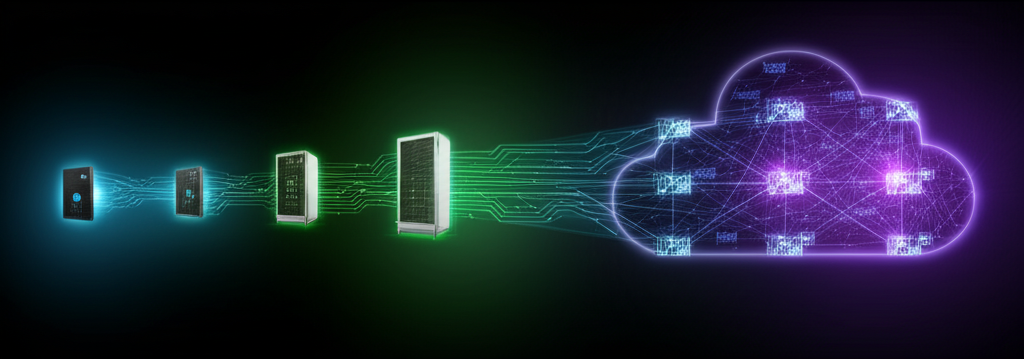 a diagram illustrating various AI deployment options, from edge devices to cloud servers with serverless functions