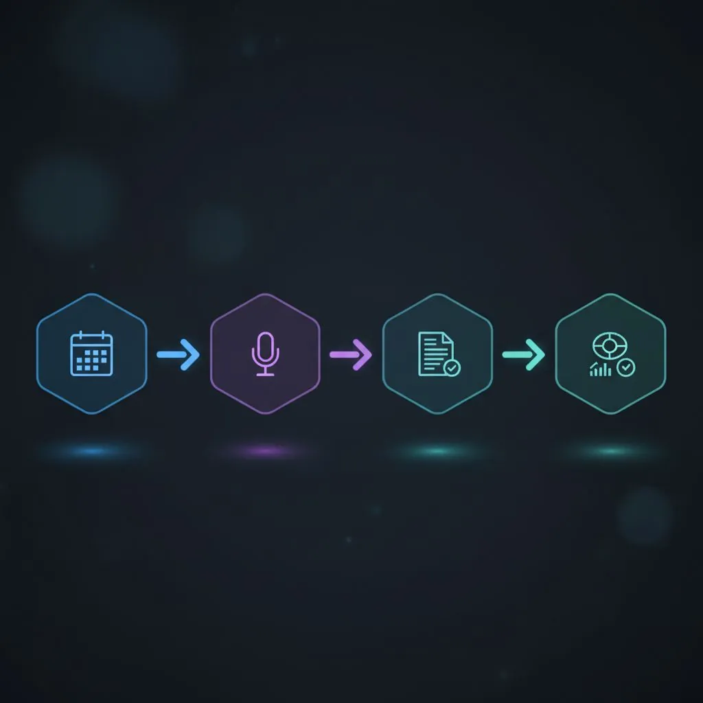 A comparison chart showing different features of AI meeting note templates, with icons representing automation, customization, and integration.