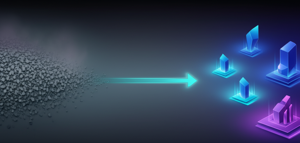 A graphic illustrating a crowded, generic AI content landscape versus a sparse, valuable niche market