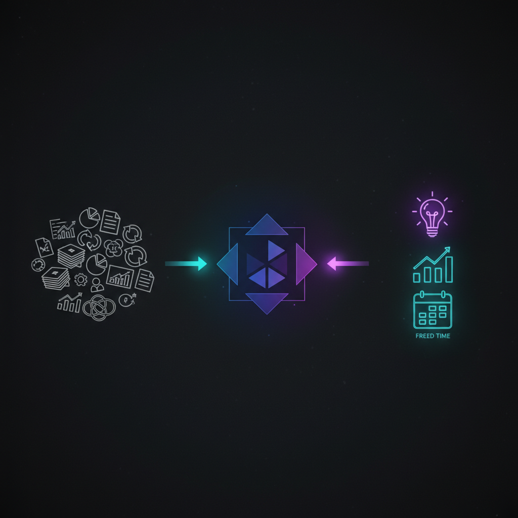 사무실에서 AI 도구를 활용하여 업무 효율을 높이는 직장인의 모습