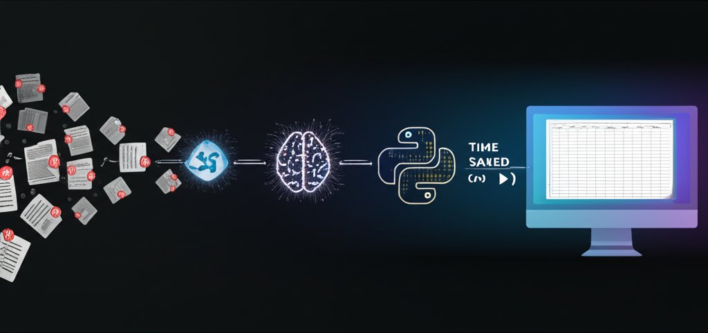A robot hand and a human hand collaborating on a spreadsheet icon