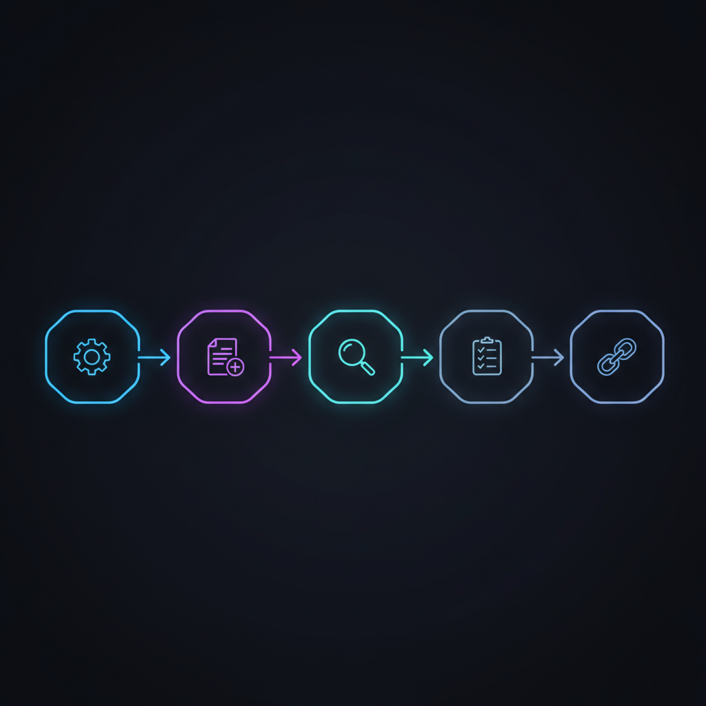 A checklist with items related to setting up an API project, including a laptop and code snippets.