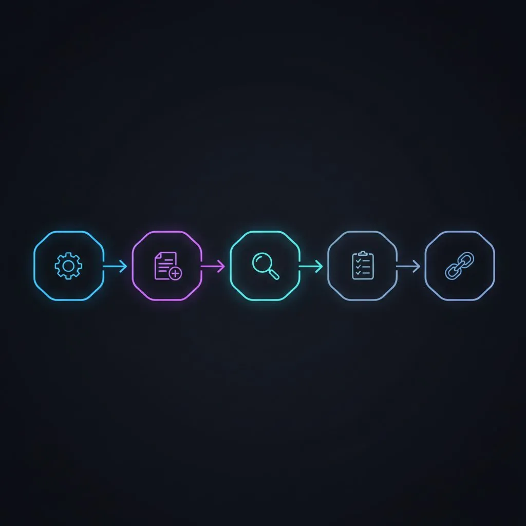 A checklist with items related to setting up an API project, including a laptop and code snippets.