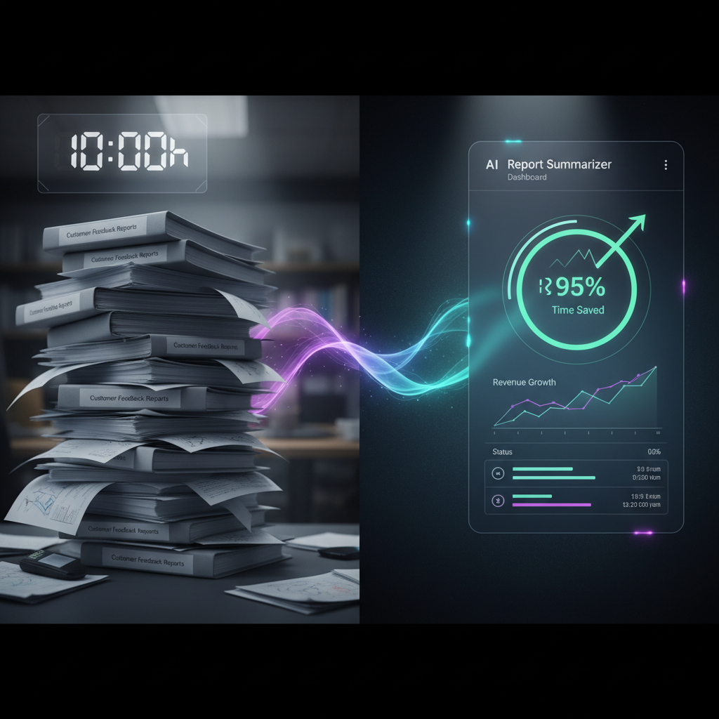 A flow chart showing the 7 steps of the automation process, from data input to summarized output