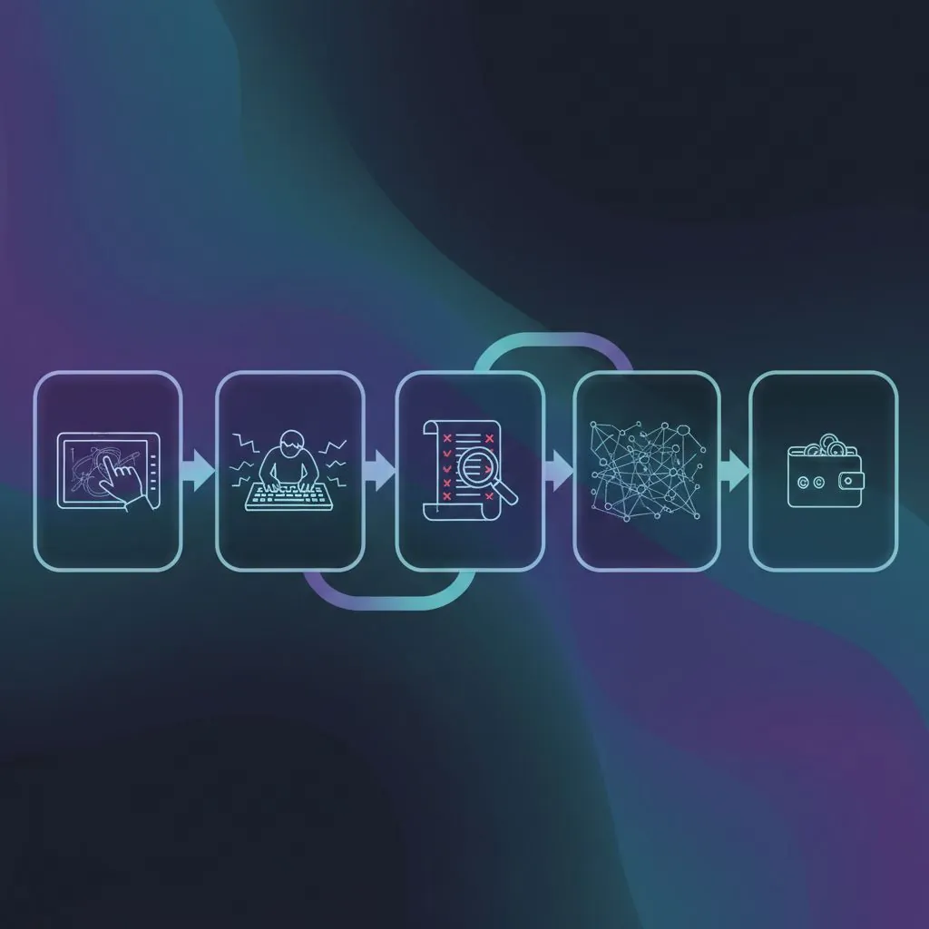 A futuristic illustration showing AI robots generating content and money flowing, symbolizing automated revenue