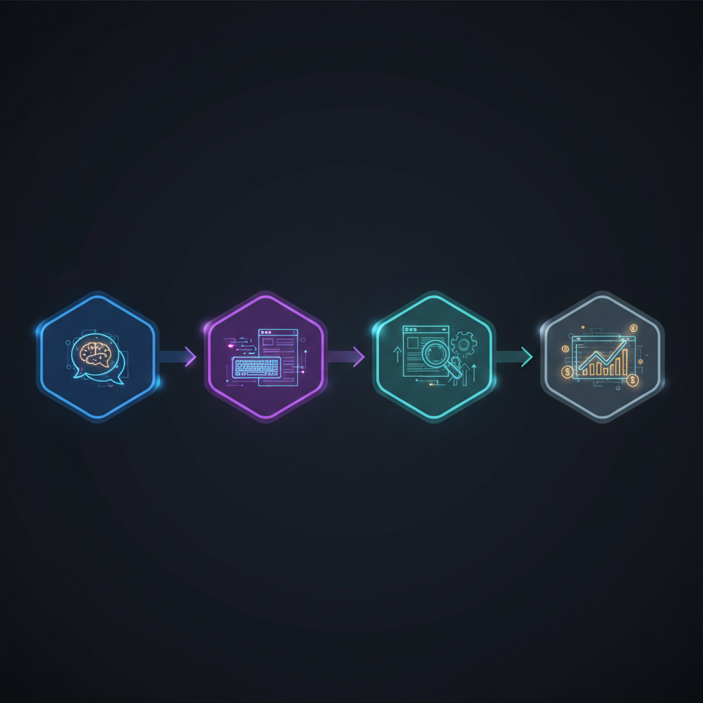 A futuristic digital brain network glowing with data points, symbolizing AI's role in content creation and monetization.