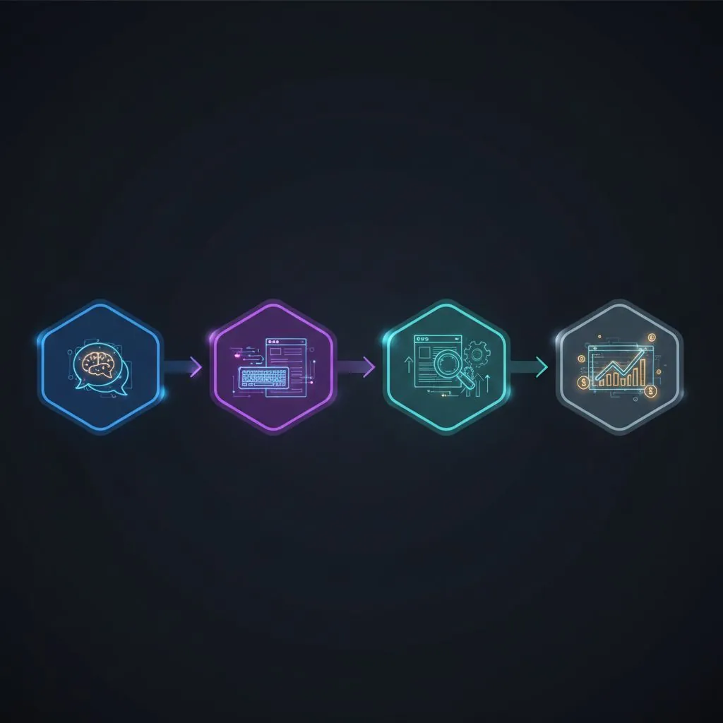 A futuristic digital brain network glowing with data points, symbolizing AI's role in content creation and monetization.