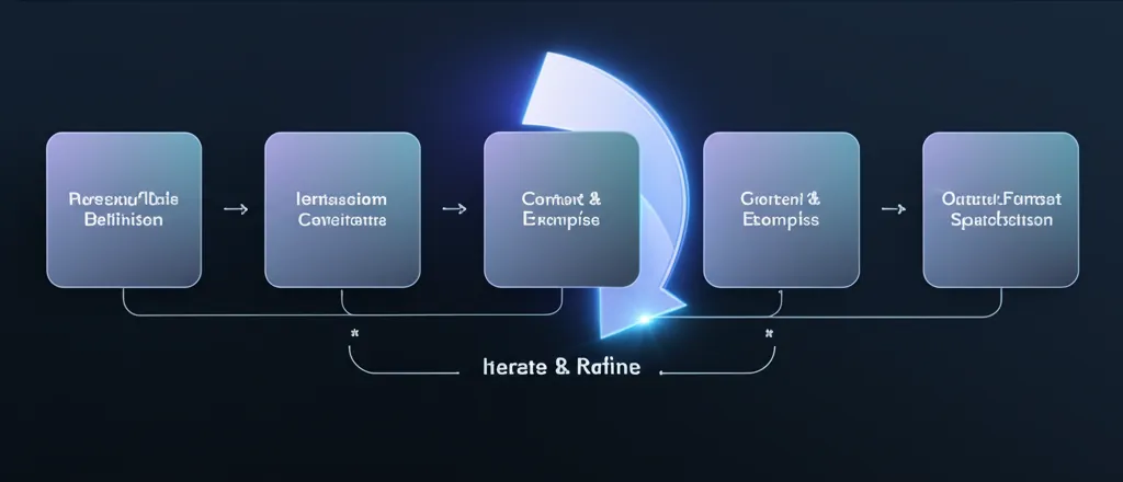 A flowchart demonstrating a sophisticated prompt engineering process, showing iterative refinement, clear instructions, and role-playing