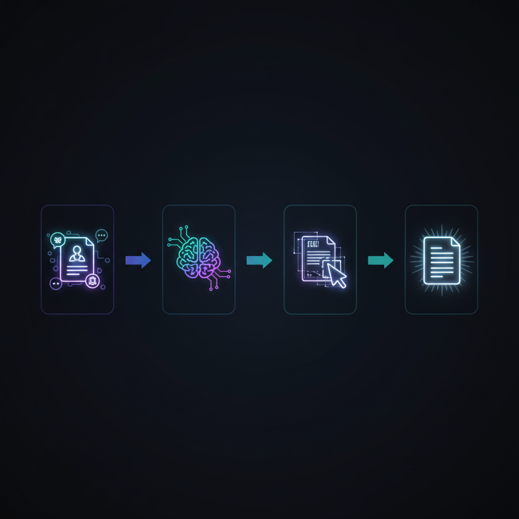 A workflow diagram showing steps for generating a report with ChatGPT, from data input to final review