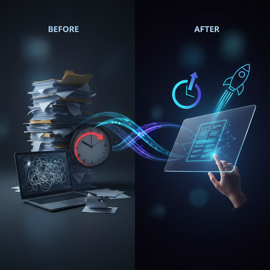 A professional in a meeting room with a laptop showing the ClovaNote interface. The AI is transcribing and summarizing the discussion in real-time.