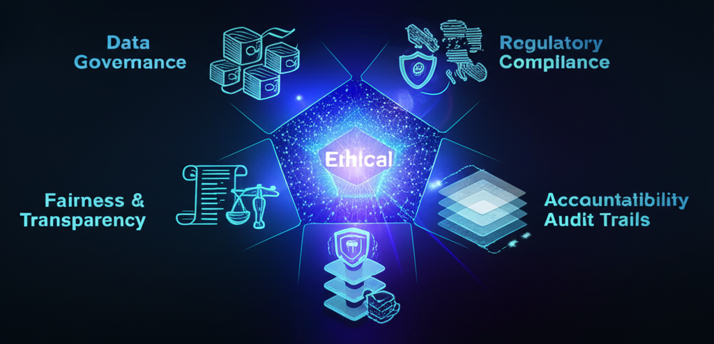 A flow chart diagram illustrating various business workflows with certain sections highlighted, indicating potential points for AI integration and optimization.