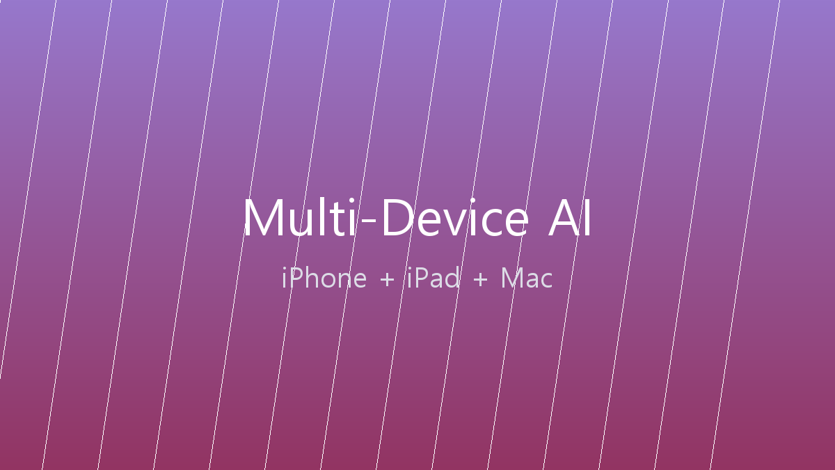 노트북·iPhone·iPad 멀티 디바이스 작업 환경 + Apple Intelligence 통합 사용 흐름 시각화