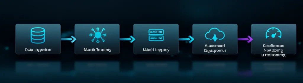 A clear infographic showing the MLOps lifecycle from data to deployment and monitoring, with arrows indicating continuous flow