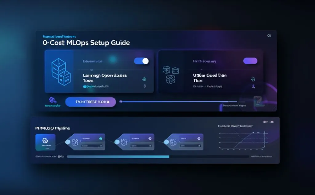 A simple illustration of a lean startup approach with various open-source icons (e.g., Python, Kubernetes logo, cloud icons) circling a central "MLOps" concept.