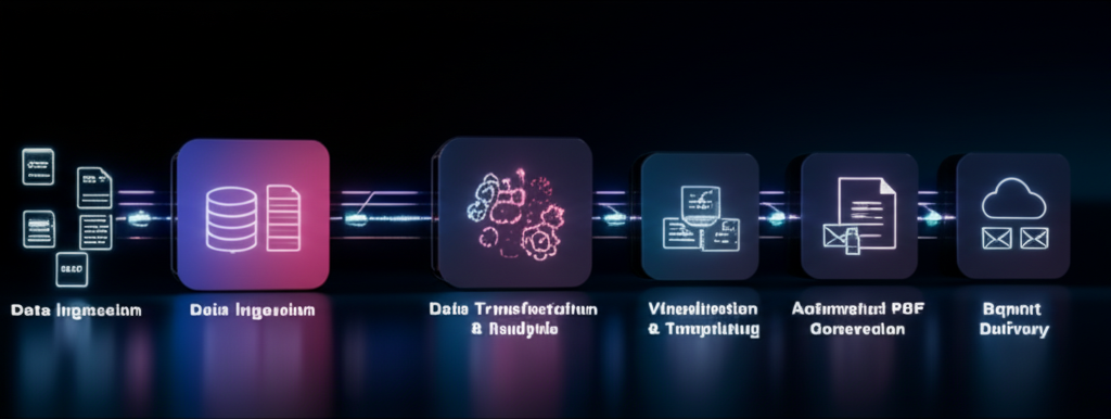 A whiteboard with a clear, step-by-step project roadmap for automation, including "Define Goals," "Identify Data Sources," "Design Layout," and "Schedule Deployment" with checkmarks.