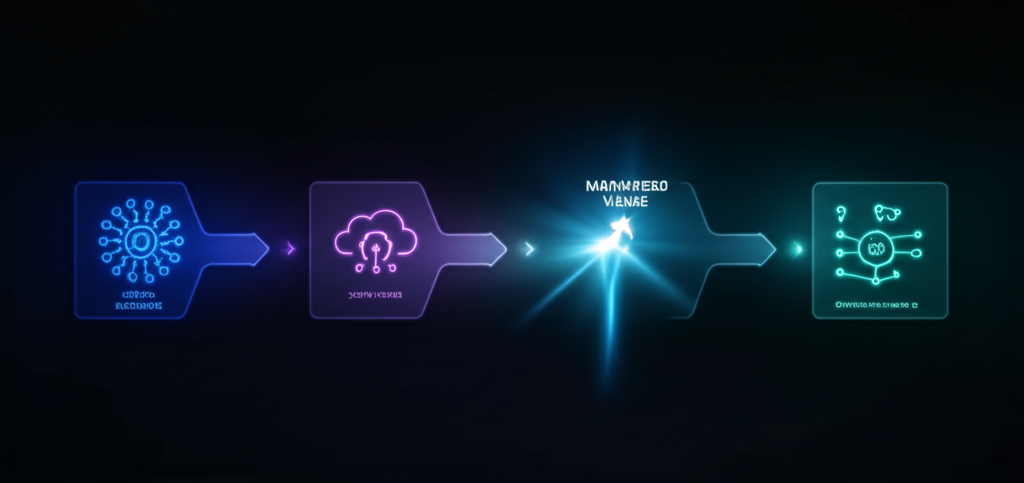 A clear, step-by-step flowchart illustrating the AI automation process from data input to processed output, with decision points.