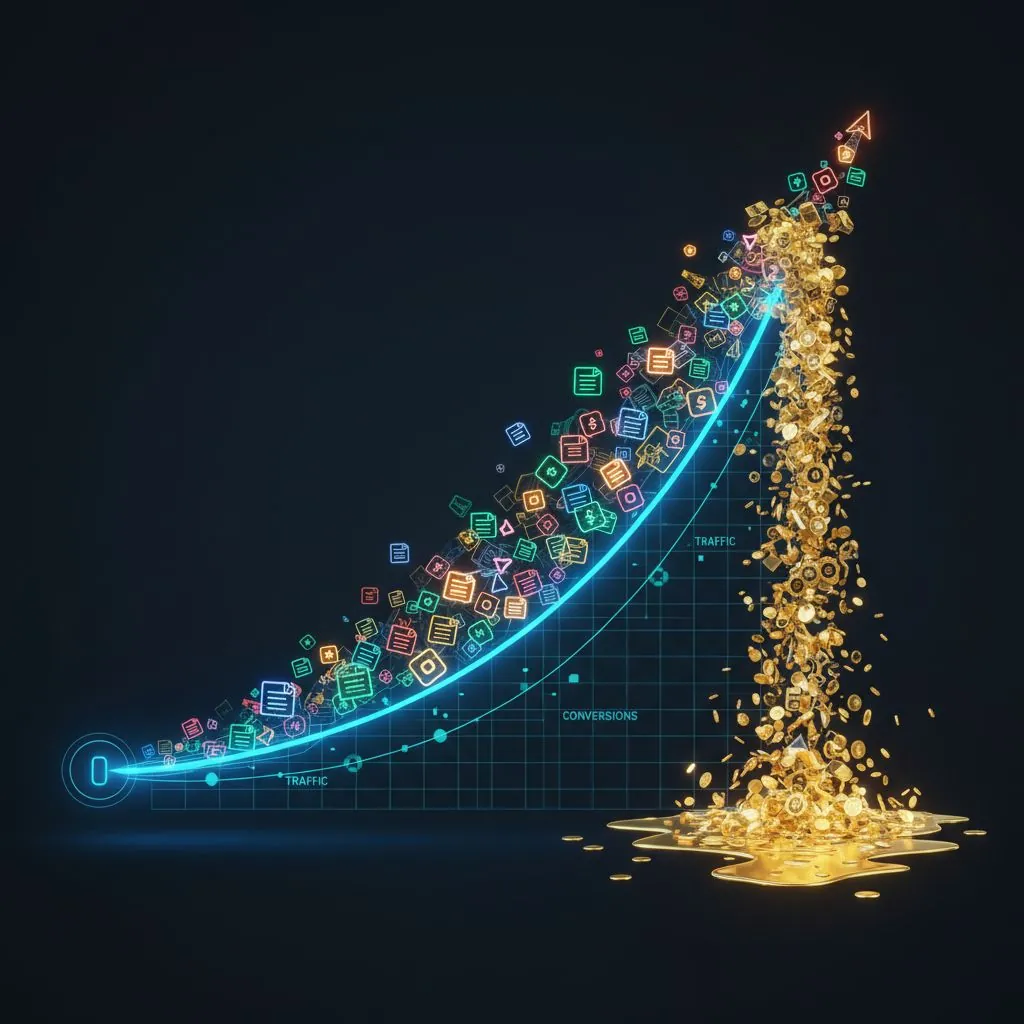 A graph showing increasing productivity and revenue curves, with Zapier and ChatGPT icons