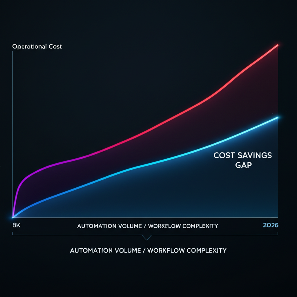 A graph showing Zapier's cost scaling rapidly versus Make's cost scaling linearly and slowly